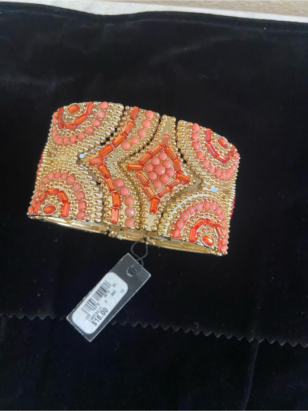Avenue Coral and Gold Embellished Cuff Bracelet